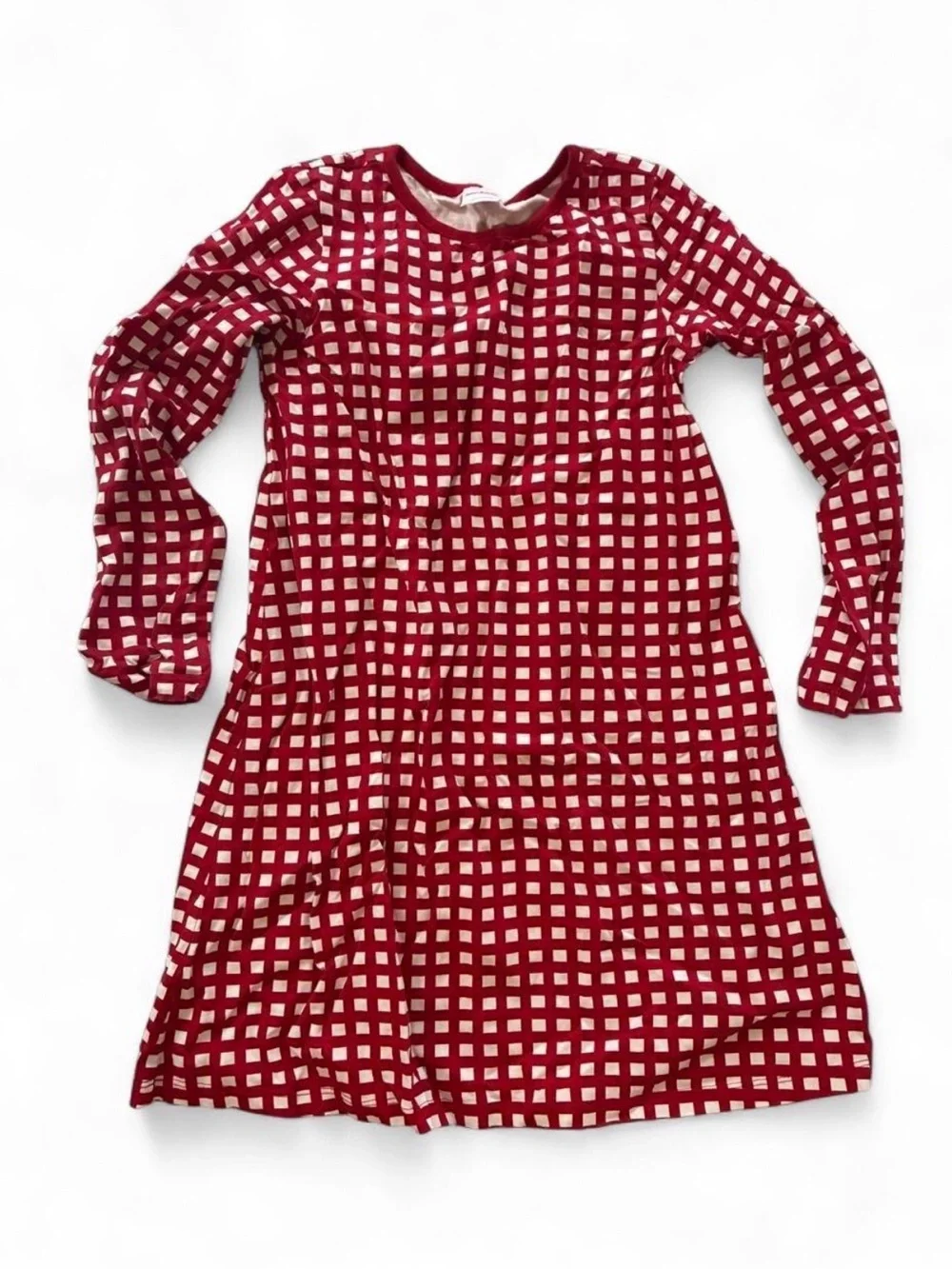 Hanna Andersson Girls Red & White Check Long-Sleeve Pajama Dress Size 10